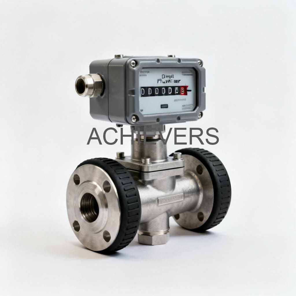 Close-up of Diesel Flow Meter installed on a fuel transfer line showing the digital display and durable housing
