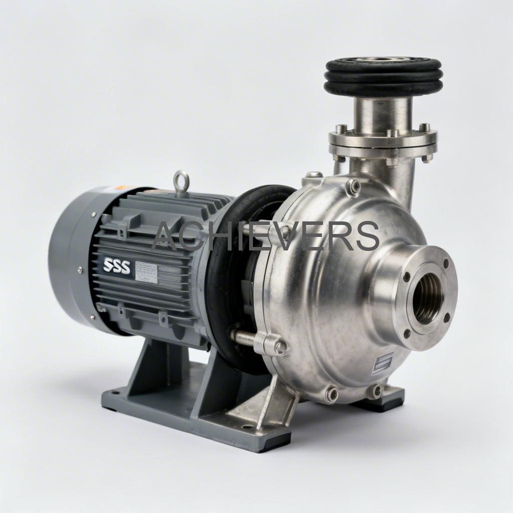 Close-up view of Chintan Engineers SS Pumps showing the stainless steel casing and inlet outlet ports