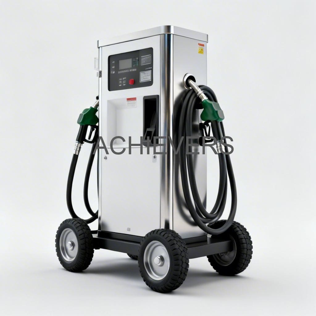 Close-up of Mobile Fuel Dispenser installed on a diesel dispensing skid showing flow meter keypad and nozzle assembly