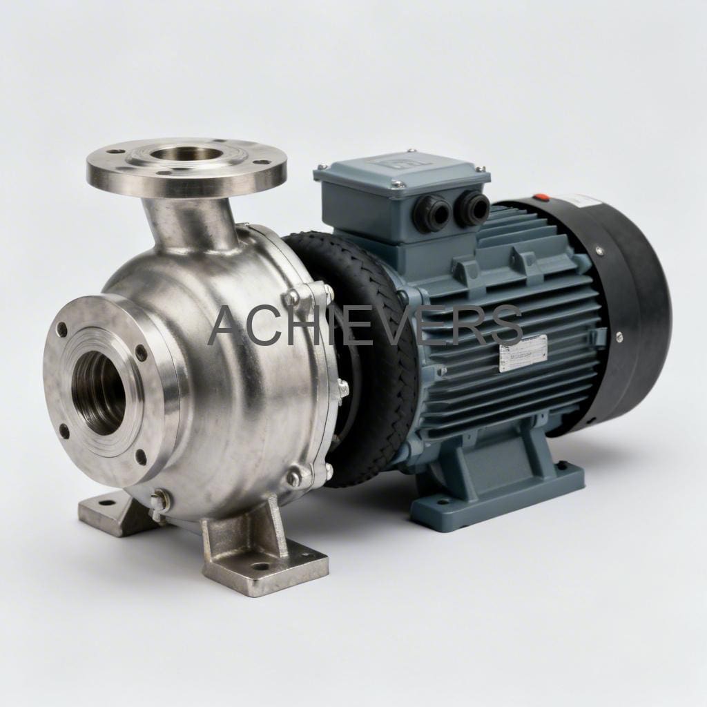 Close-up of SS Pumps showing the stainless steel casing and flange connections ready for installation