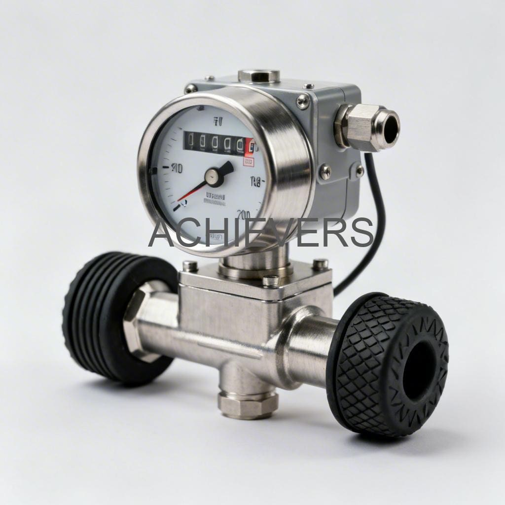Close-up of a Diesel Flow Meter installed on an industrial dispensing skid highlighting the robust mechanical register and cast aluminum housing