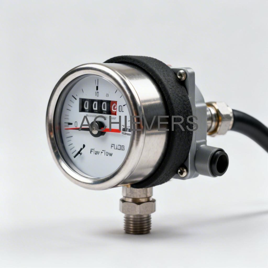 Close-up of Fuel Flow Meter installed on a diesel dispensing skid showing flow meter and nozzle assembly