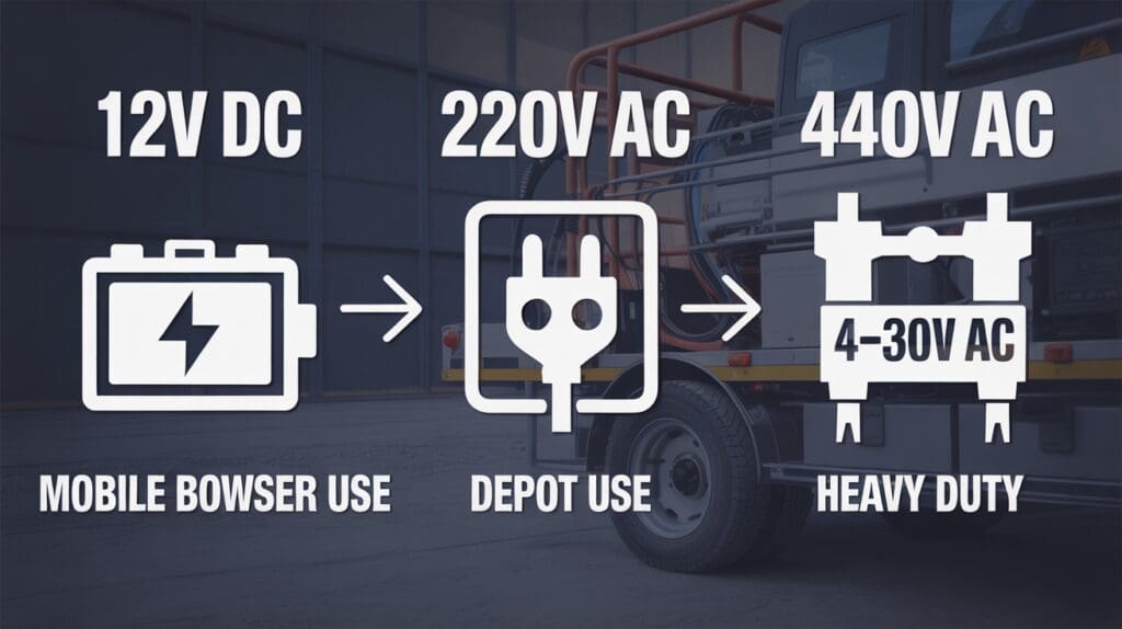 Comparison of 12V DC and 220V AC power configurations for digital diesel pumps