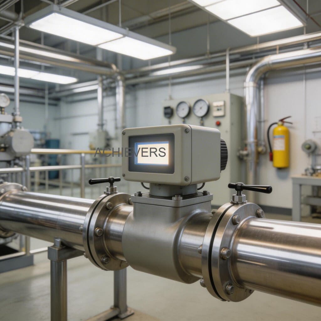 Industrial diesel flow meter operating productively on a high-capacity loading gantry, demonstrating excellent site housekeeping, clear isolation valves, and accessible service points under severe environmental conditions