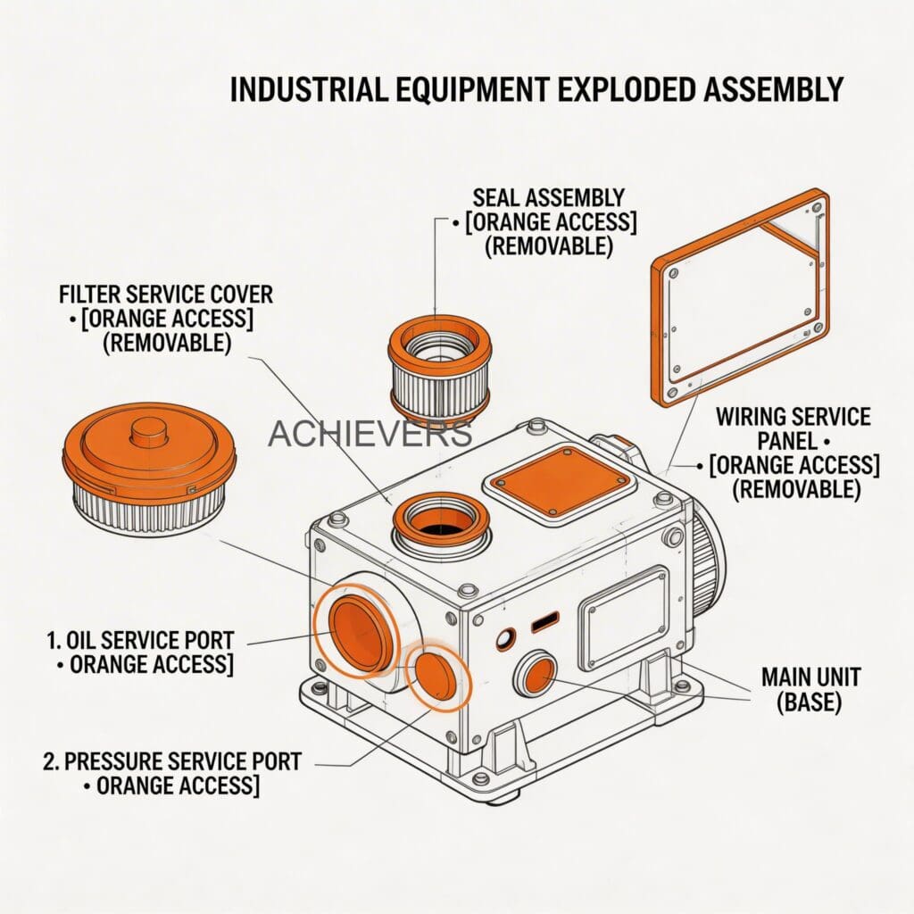 Exploded technical diagram of industrial dispenser showing fluid path from suction inlet, through pump and meter, to the delivery hose, highlighting filter and calibration access points