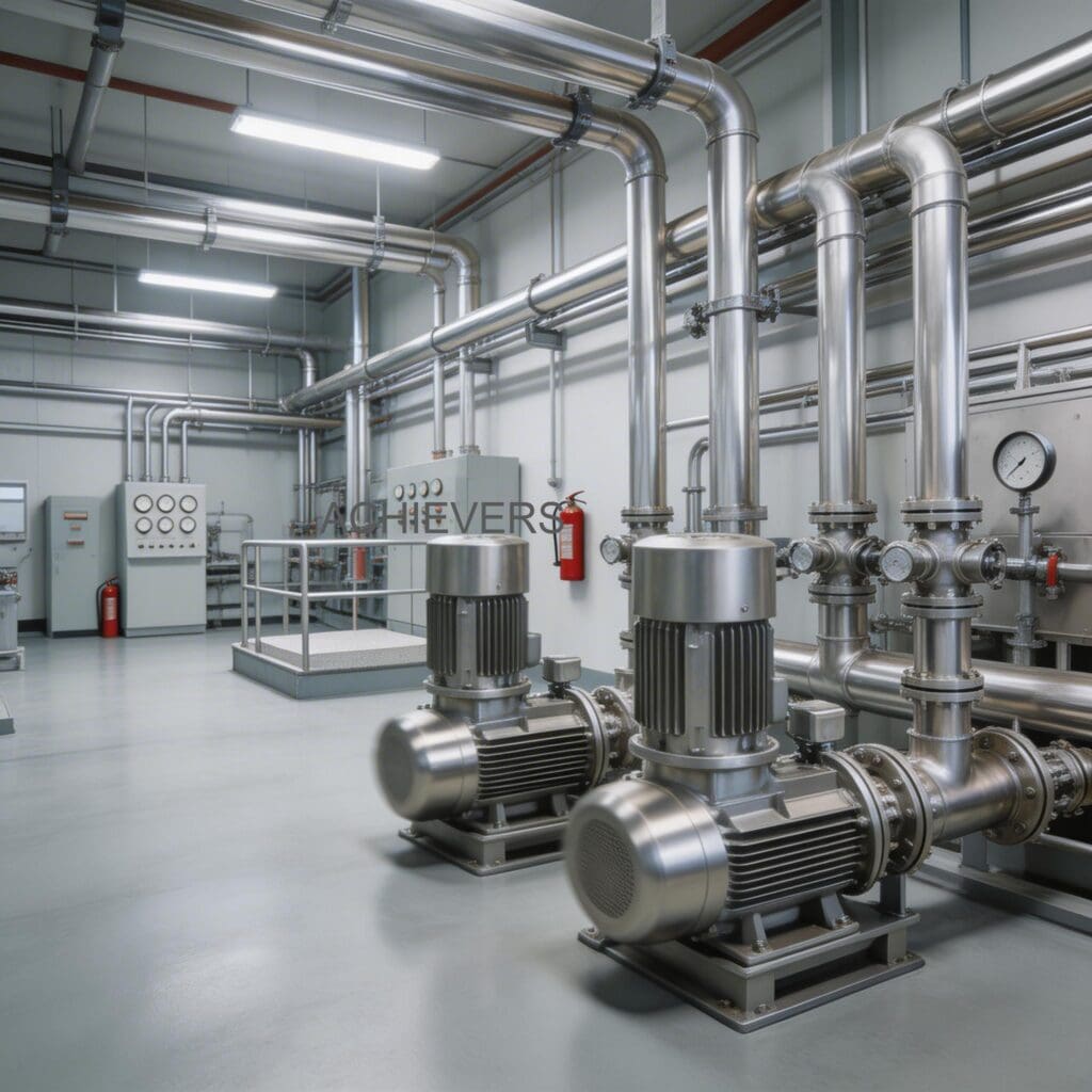 SS Pumps installed at an international industrial processing site with proper suction piping, isolation valves, and discharge flow control mechanisms