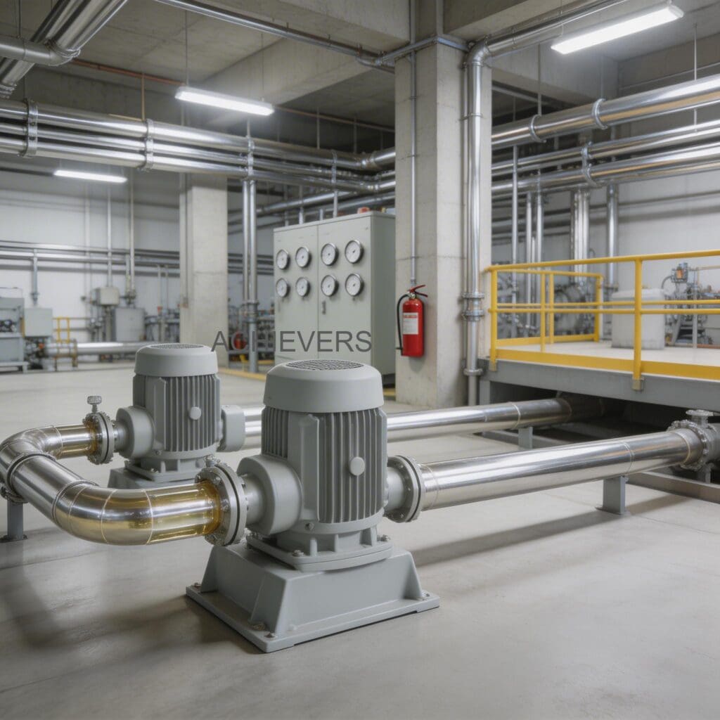 Polypropylene pump installed and operating at a global chemical processing facility showing correct piping alignment and baseplate setup