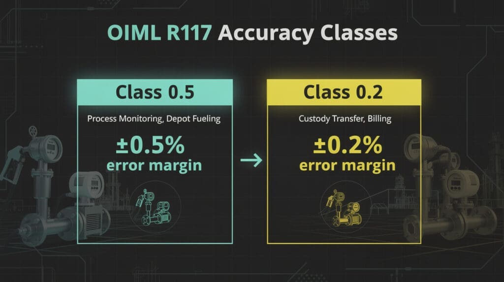 OIML R117 flow meter accuracy classes comparison chart