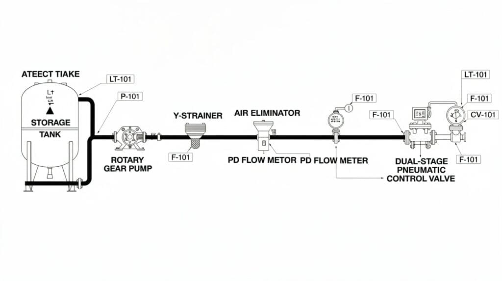P&ID schematic for liquid batching skid setup