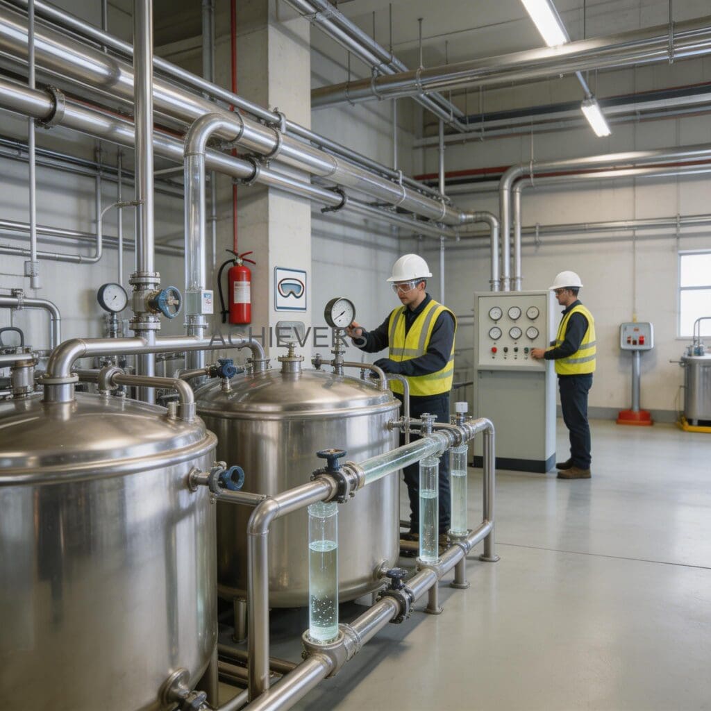 Liquid Batching System in use at a representative global industrial application, featuring a complex multi-stream manifold and automated PLC HMI interface