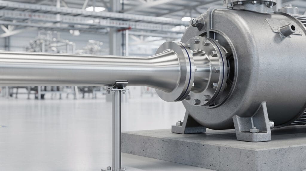 Proper suction piping geometry showing eccentric reducer with flat side up for SS pump installation
