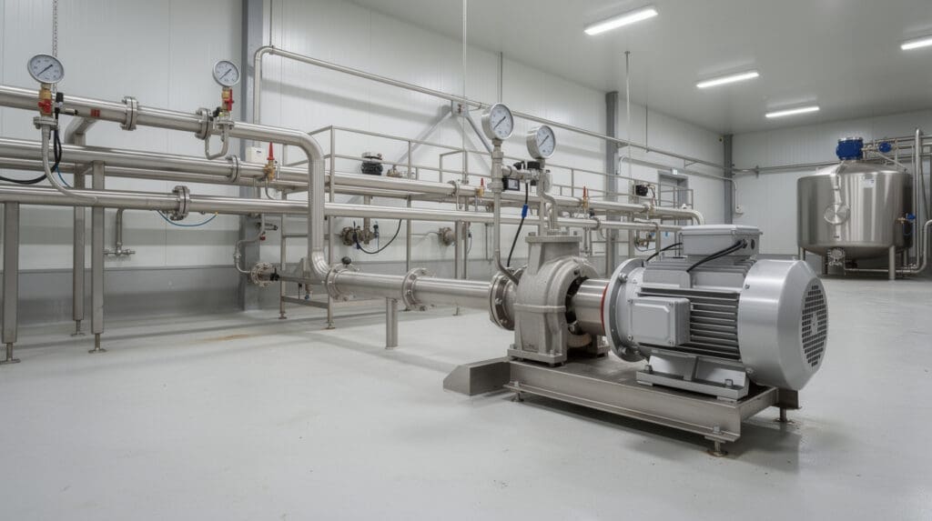 SS Centrifugal Monoblock pump installed in a factory