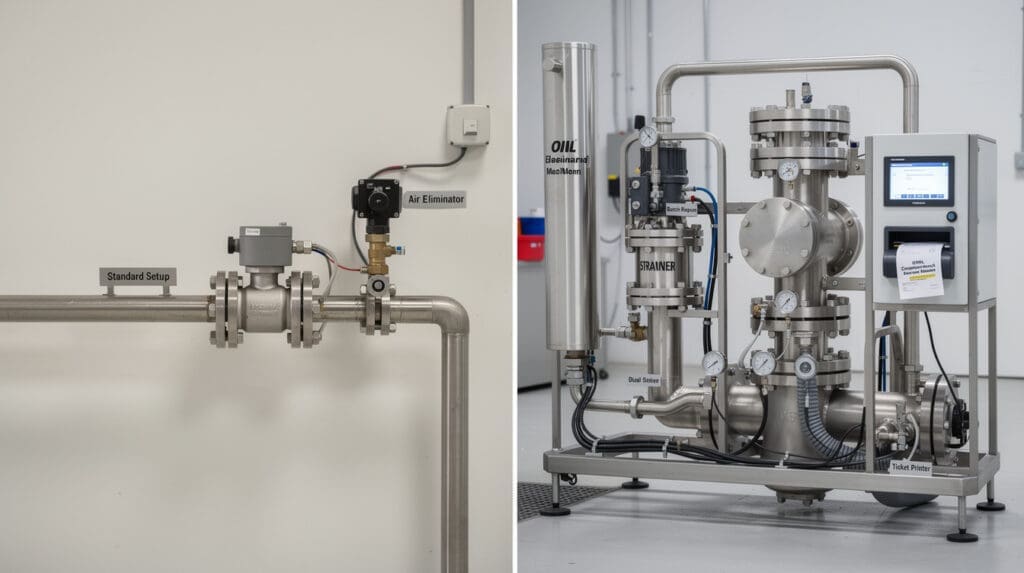 Comparison of basic flow meter versus an OIML compliant liquid batching skid