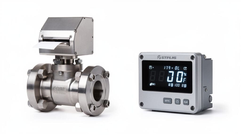 Comparison of mechanical ticket printer flow meter CE-113 and digital display flow meter CE-105