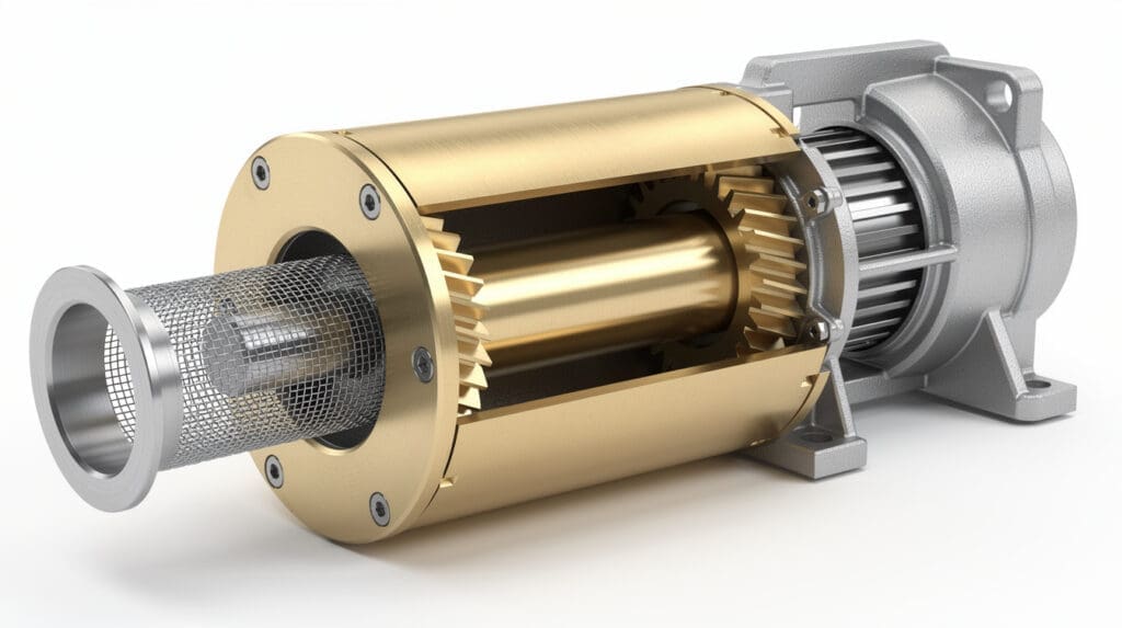 Internal mechanism of a positive displacement meter and rotary vane pump for diesel