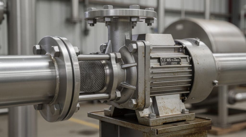 Y-strainer and rotary vane pump on industrial fuel dispenser suction piping