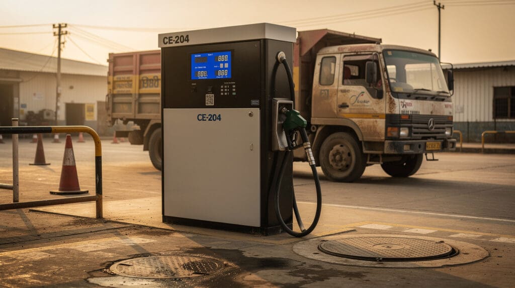 CE-204 High Accuracy Digital Diesel Dispenser installed at an industrial fleet fueling depot