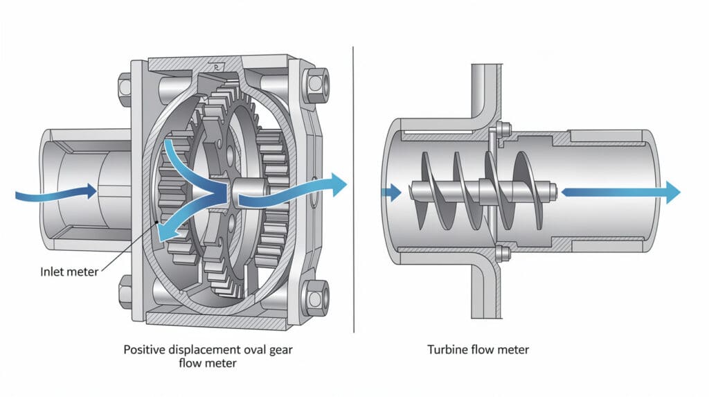 Comparison of positive displacement meter and turbine flow meter mechanisms