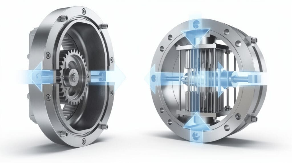 Internal mechanics comparison of Positive Displacement and Turbine fuel flow meters