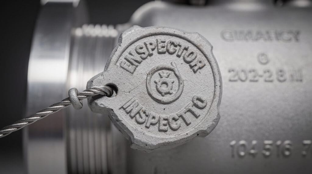 Legal metrology lead wire seal on a diesel flow meter calibration knob