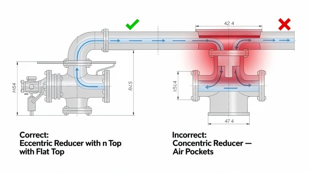 Eccentric vs concentric reducer piping setup for centrifugal pump suction