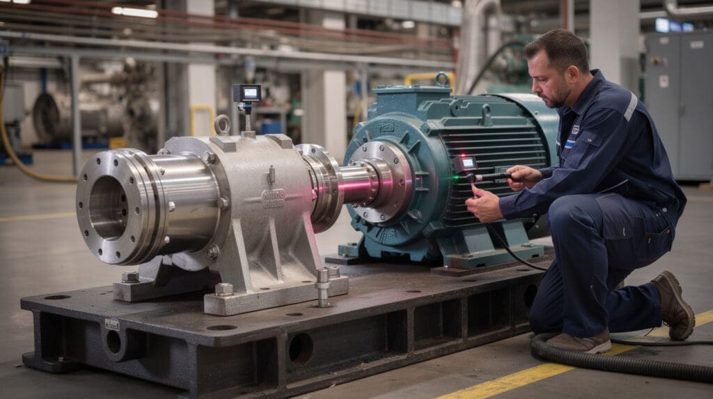 Laser alignment of a CE Backpullout SS pump on an industrial baseplate